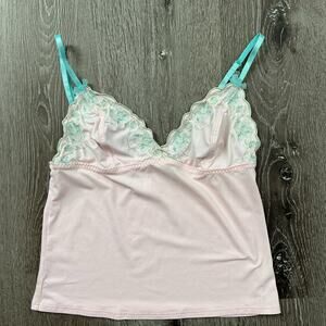 Vintage DKNY Embroidered Crop Cami Bralette Top Y2K Pink‎ Medium